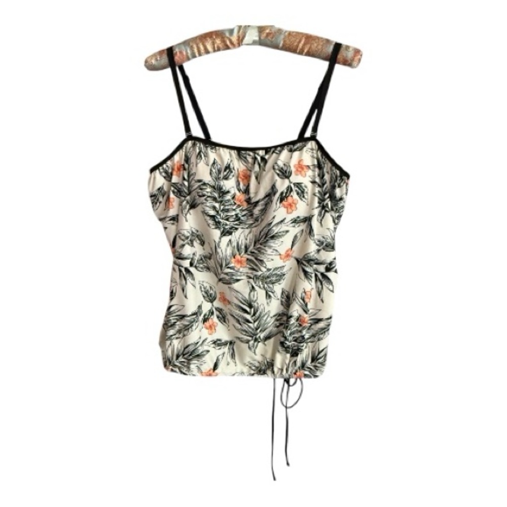 Island Pearls Swimsuit Top Floral Black & White Tankini Tagless Size 22 - Picture 2 of 7